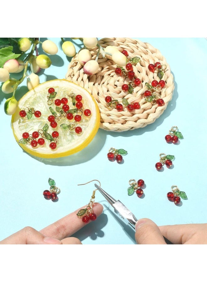 CLENEA ٢٠ قطعة من تعليقات الكرز الأحمر، تعليقات خرزية، تعليقات خرزية صغيرة لطيفة على شكل فاكهة، لصنع الأقراط والأساور والقلائد والمجوهرات والأعمال اليدوية - Image 5